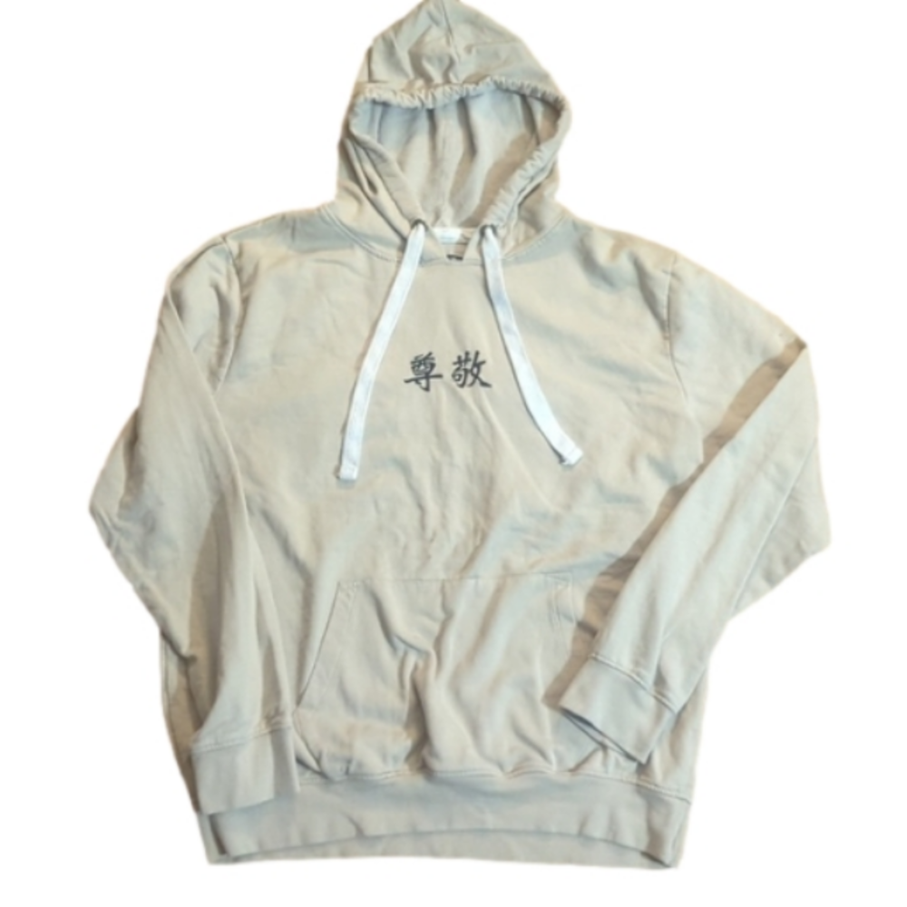 Beige Pullover Hoodie with Embroidered Characters